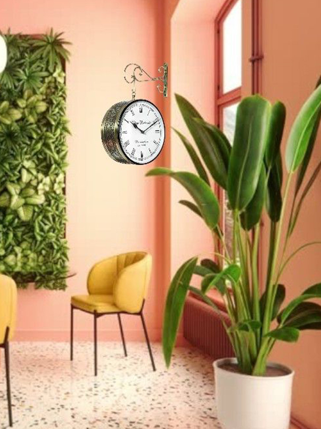 vedas Gold-Toned Textured Rutvi Vintage Double Sided Analogue Station Antique Metal Clock