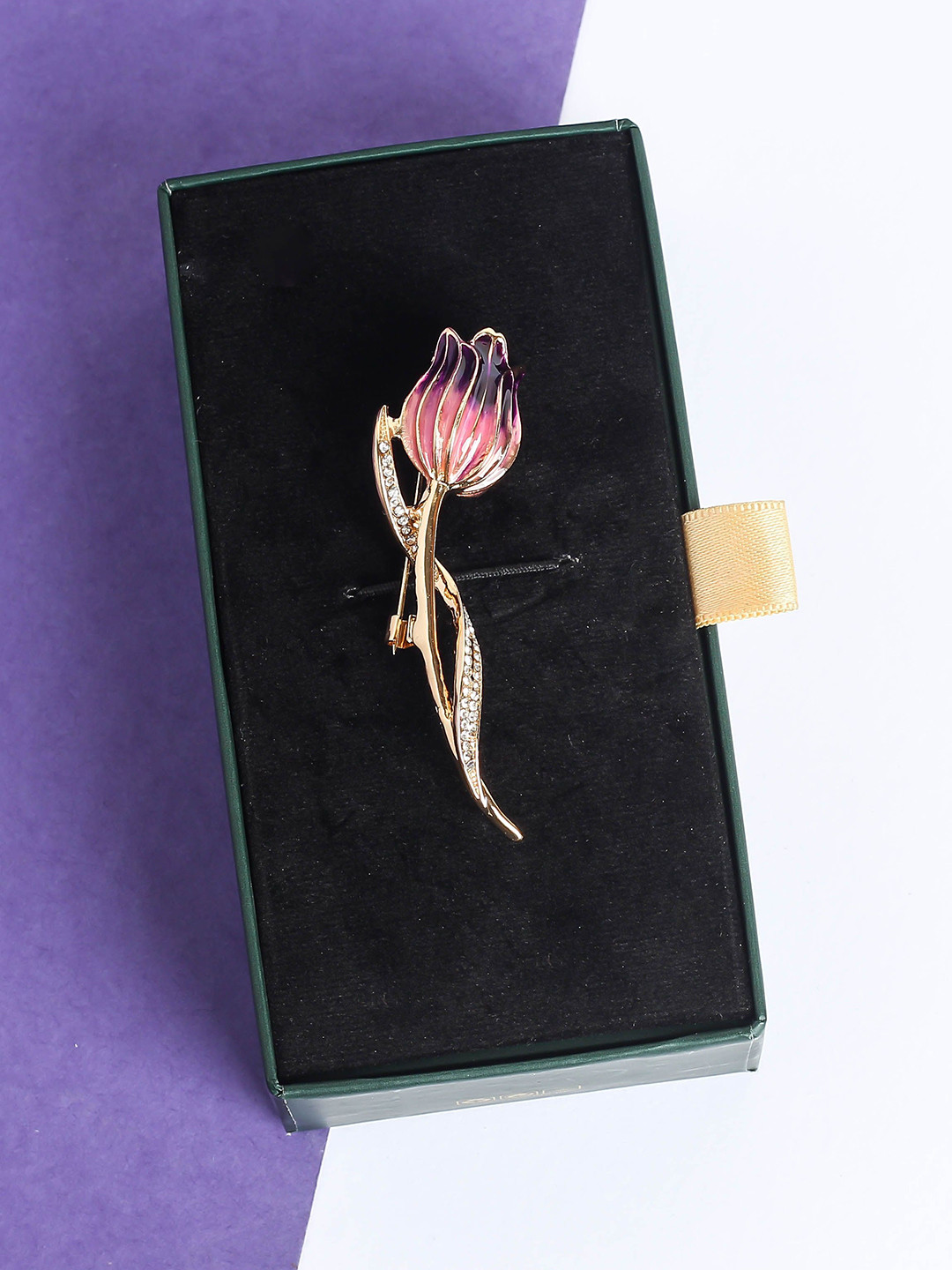 Tossido Men Stone Studded Tulip Brooch