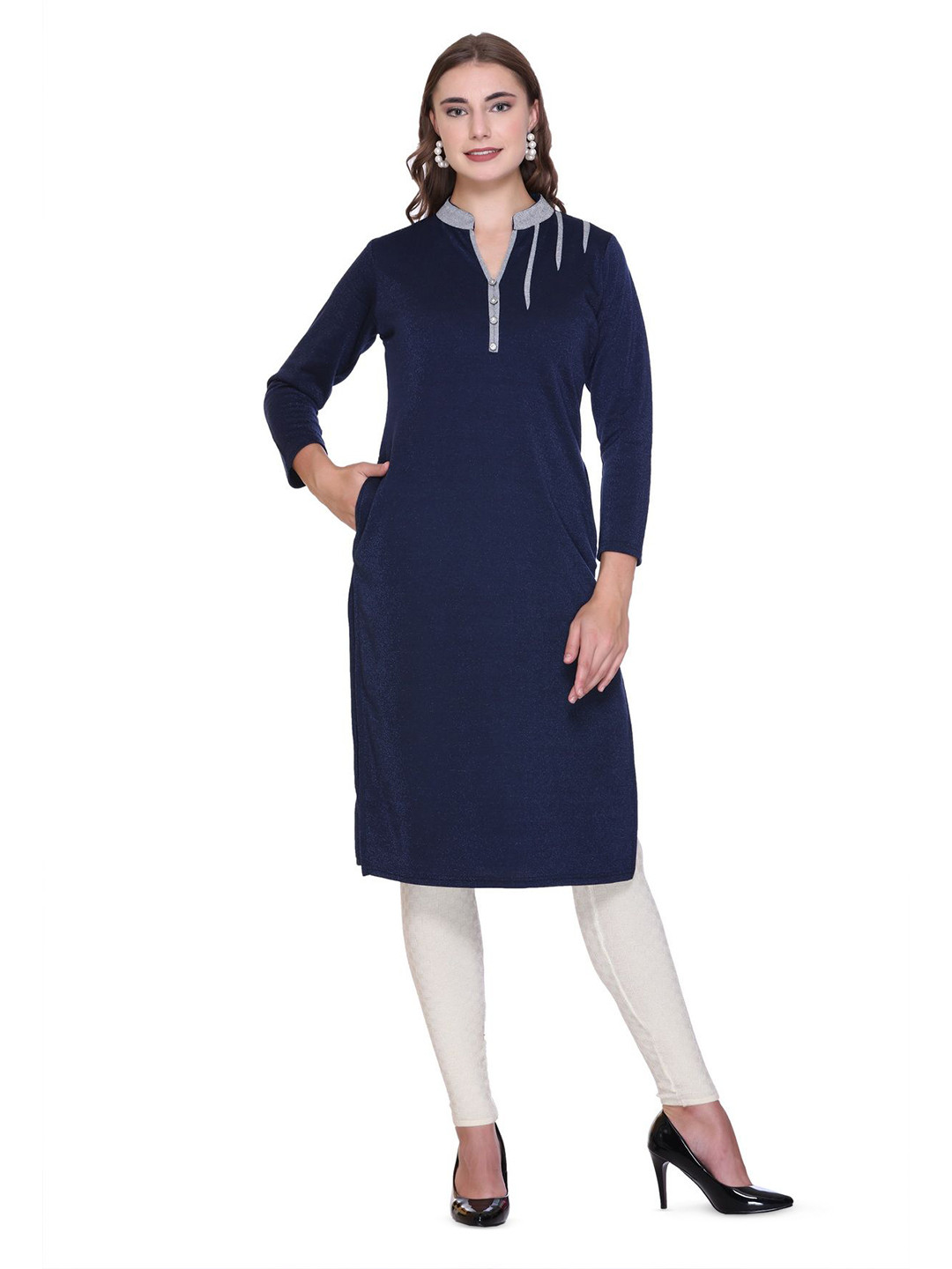 ROSARY Winter Women Mandarin Collar Kurta