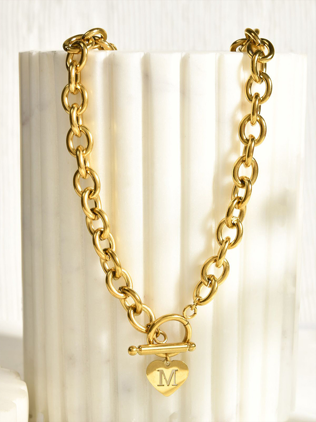 AQUASTREET 18K Gold Plated Antitarnish Waterproof Heart Initial M Chain