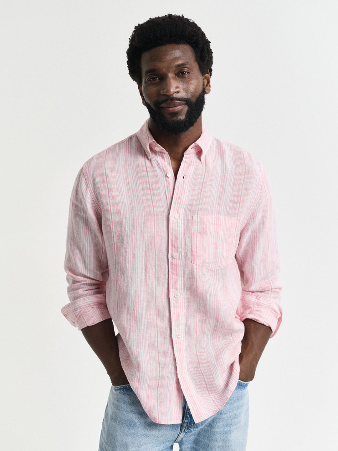 GANT Men Button-Down Vertical Striped Linen Casual Shirt