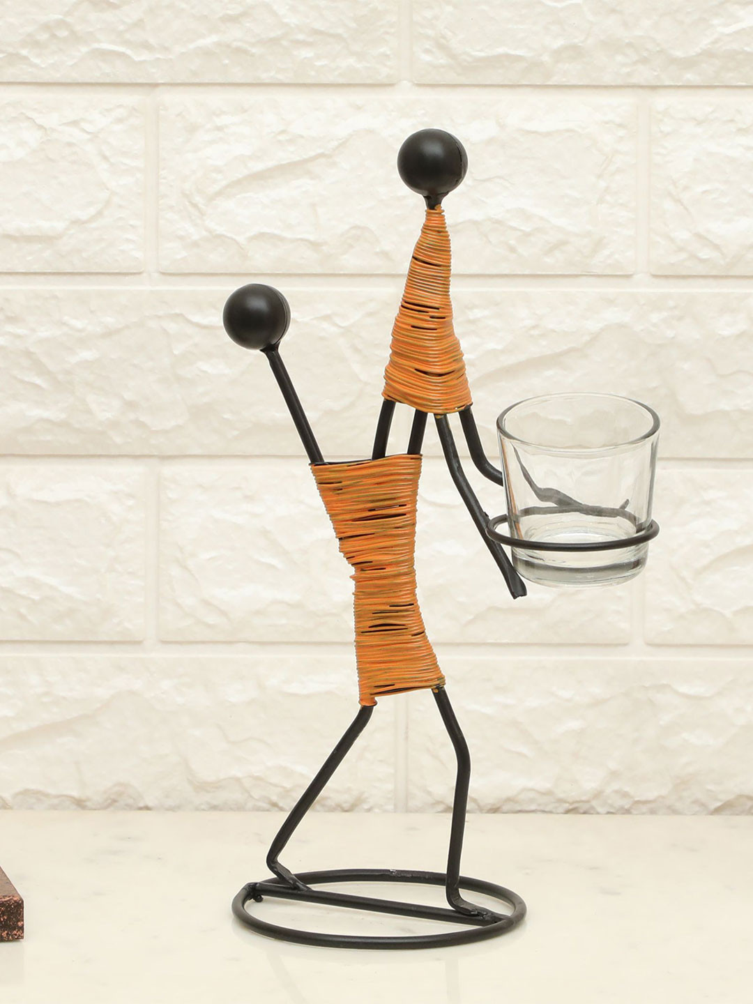 vedas F-Hiral T-Light Black Metal Metallic Living Room Lights Medium Showpiece - 11.8 Inches