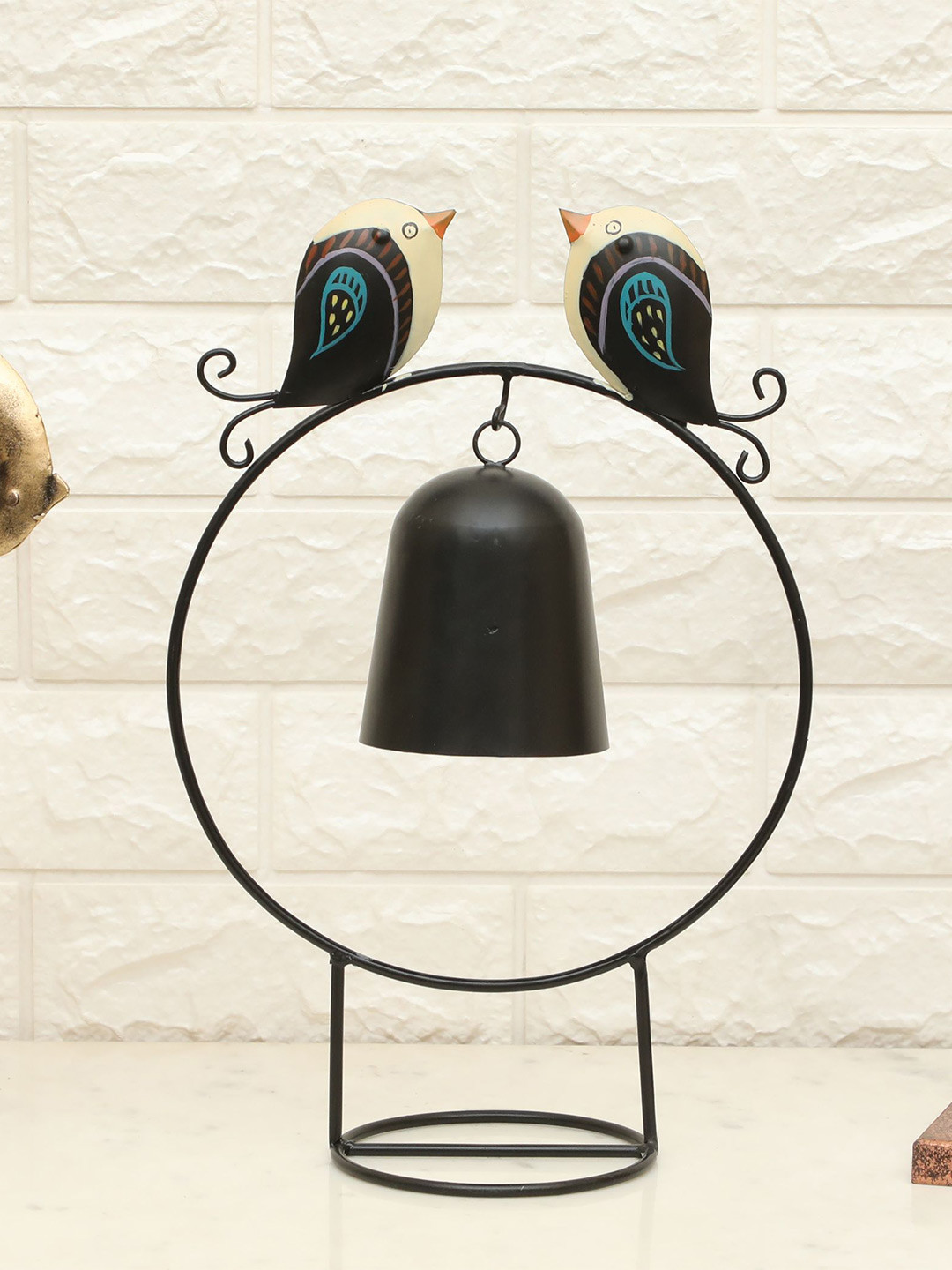 vedas F-Loving Birds with Bell Black Metal Metallic Living Room Medium Showpiece - 14.2 Inches