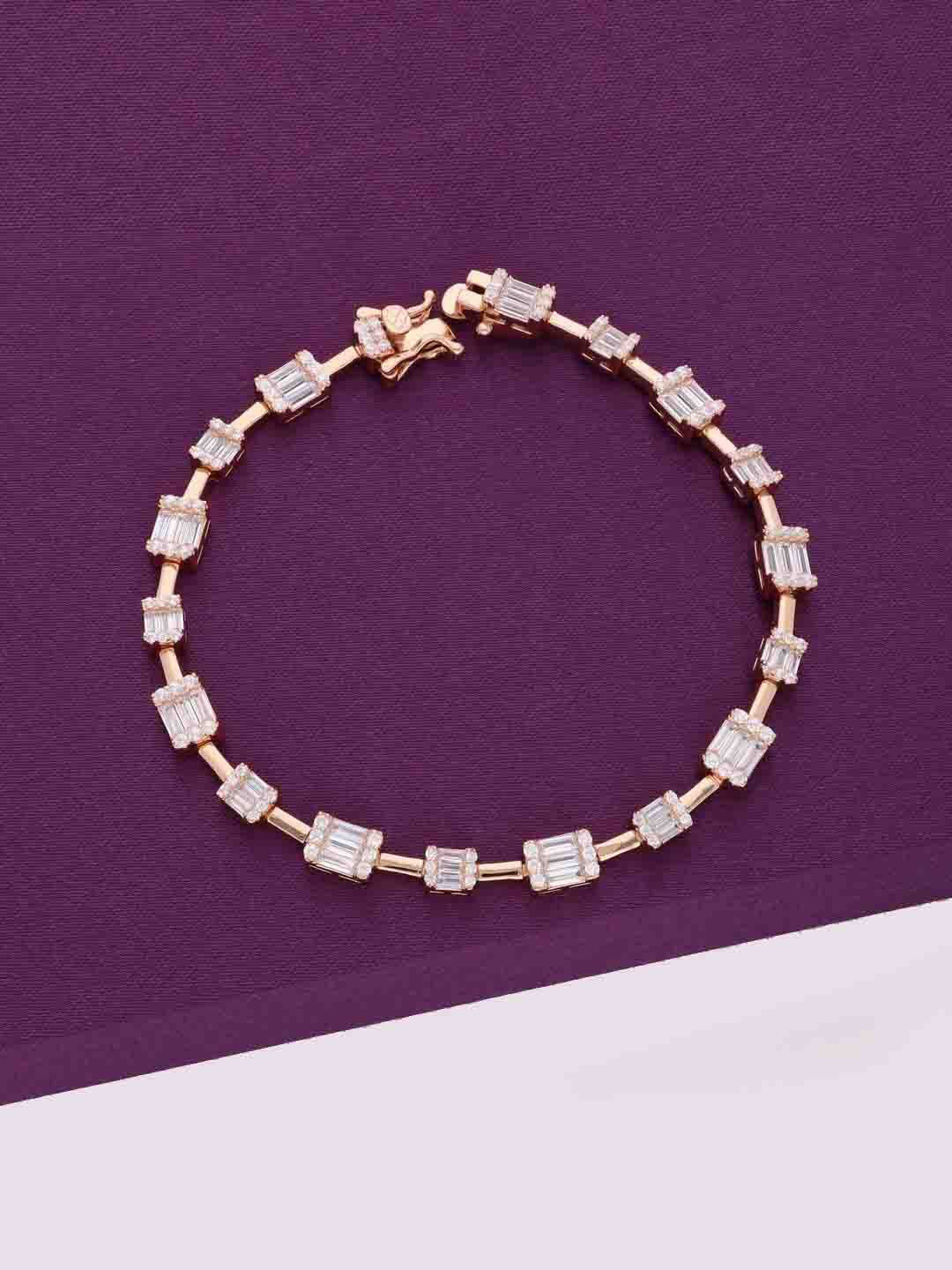 KAI JEWEL Women 92.5 Silver CZ-Stone Rose Gold-Plated Rectangle Baguettes Link Bracelet