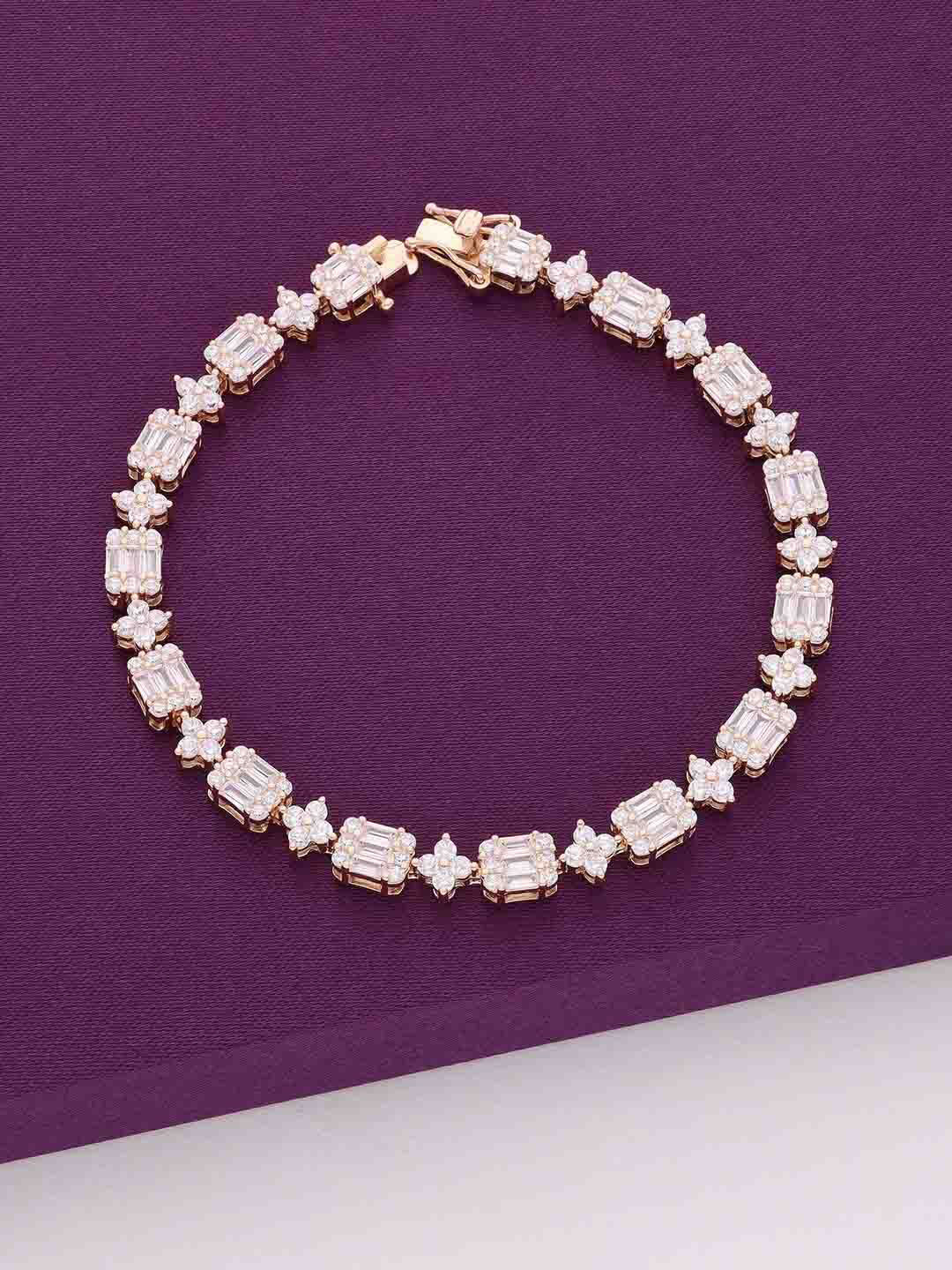 KAI JEWEL Women 92.5 Silver CZ-Stone Rose Gold-Plated Treasure of Baguettes Link Bracelet