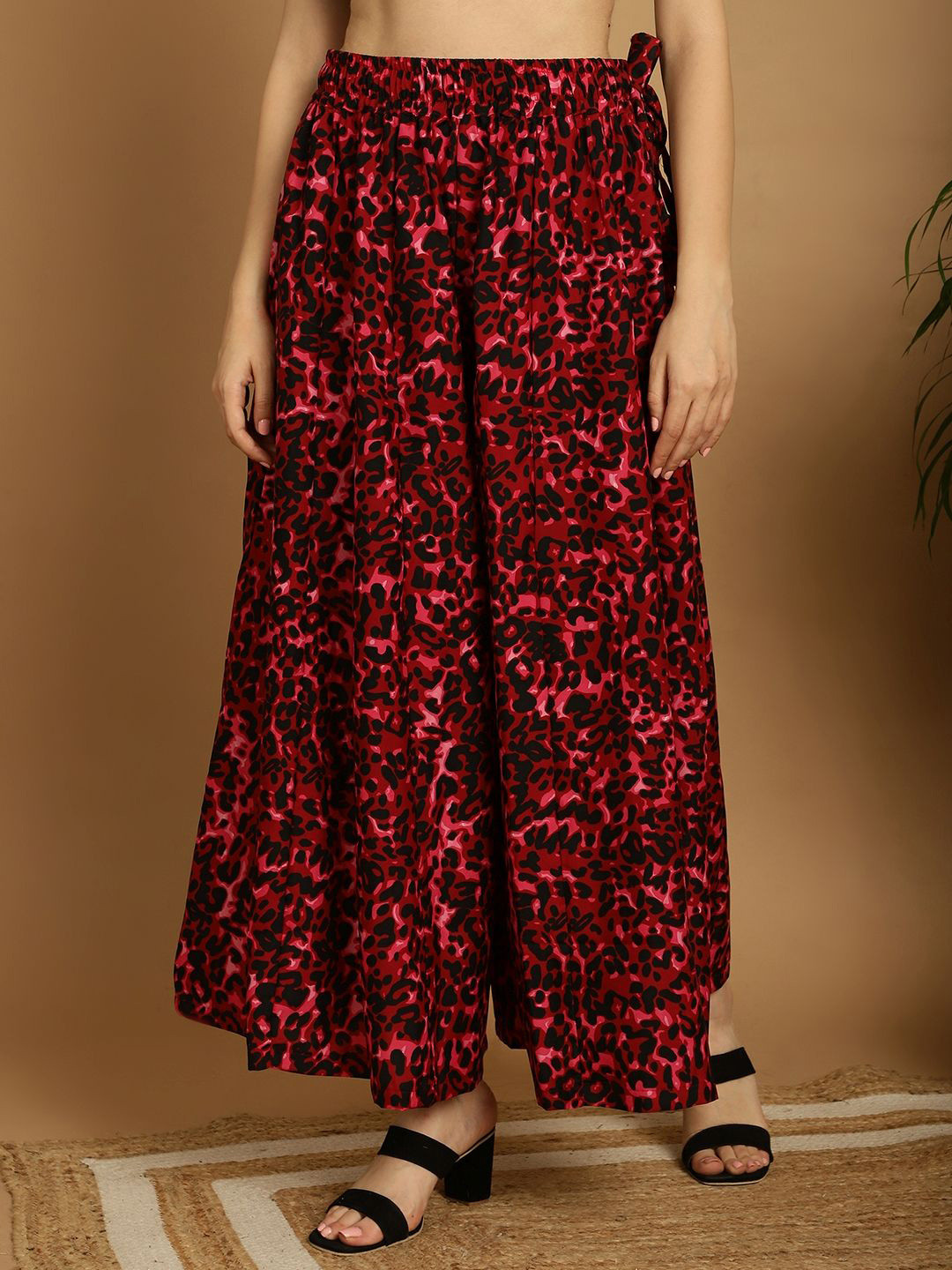 Valles365 by S.C. Women Animal Printed Flared Crepe Palazzos