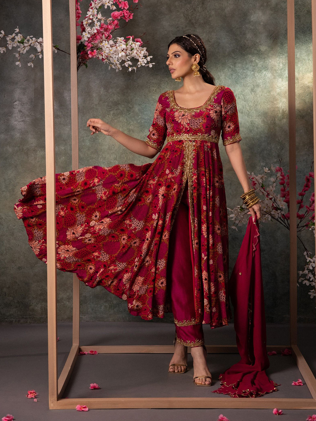 Mehak Murpana Alina Cut Floral Printed Embroidered Kurta Set With Dupatta