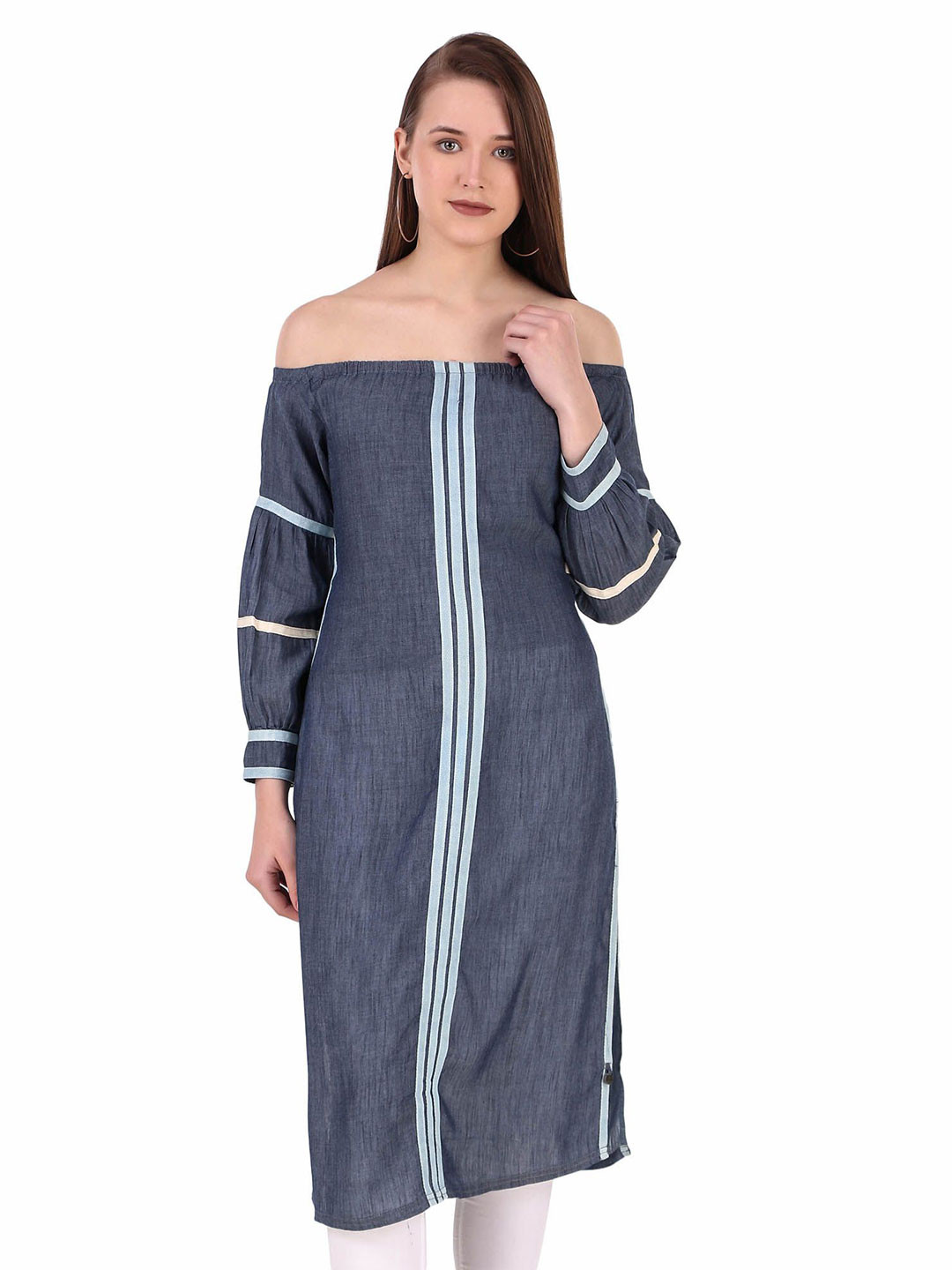 Pose india Striped Off Shoulder Tunic