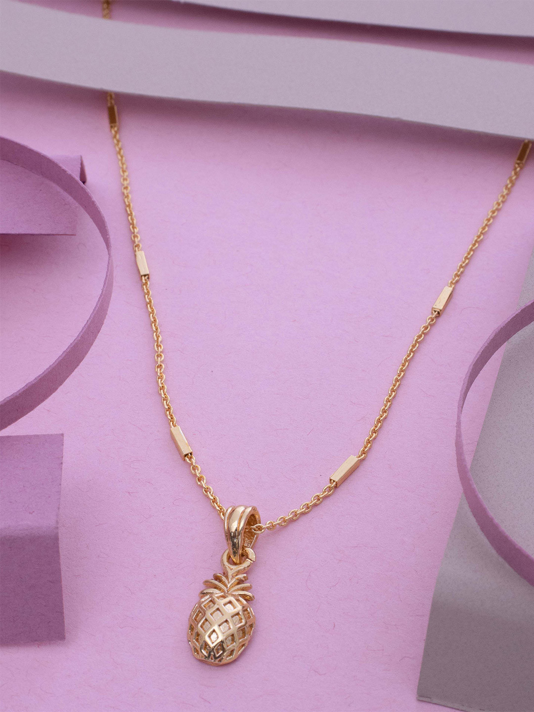 Ramdev Art Fashion Jwellery Gold-Plated Pineapple-Shaped Pendant With Chain