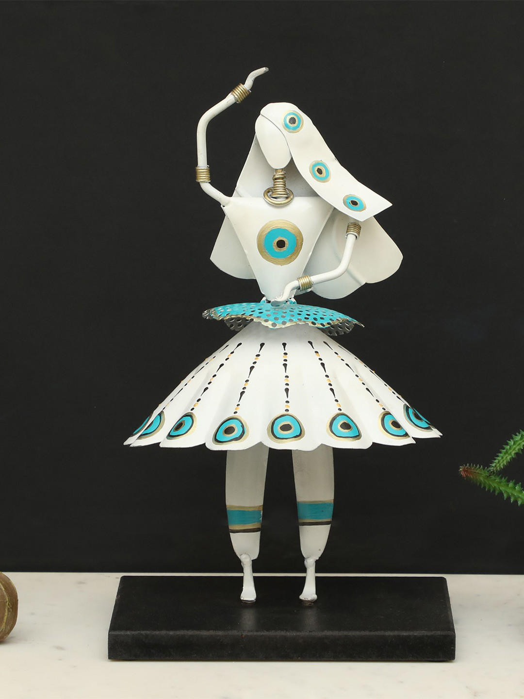 vedas F-Yoko Dancing Doll White Metal Metallic Living Room Medium Showpiece - 13 Inches
