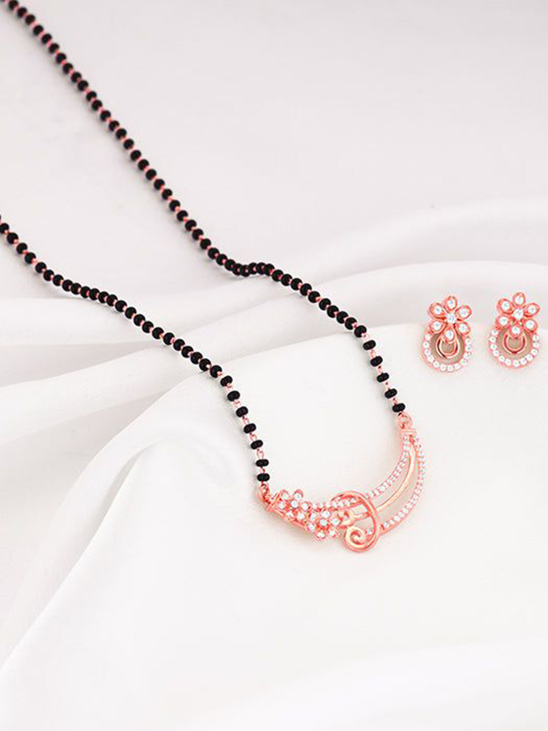 GIVA 925 Silver Rose Gold-Plated Artificial Stones and Beaded Binding Love Mangalsutra Set