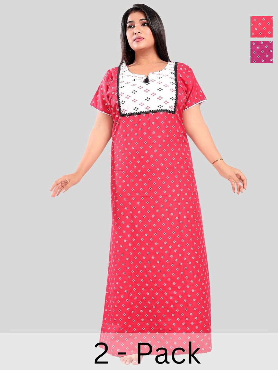 Fabme Women Pack of 2 Printed Plus size Nightdress