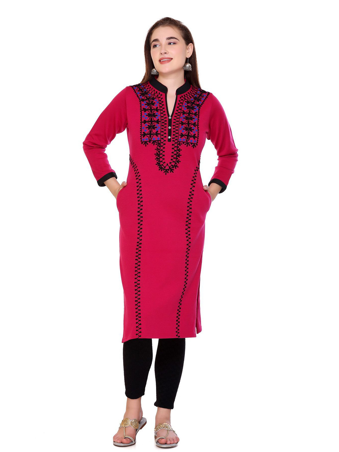 ROSARY Winter Women Abstract Embroidered Straight Kurta