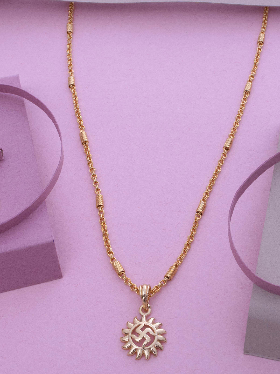 Ramdev Art Fashion Jwellery Gold-Plated Swastik Pendant With Chain