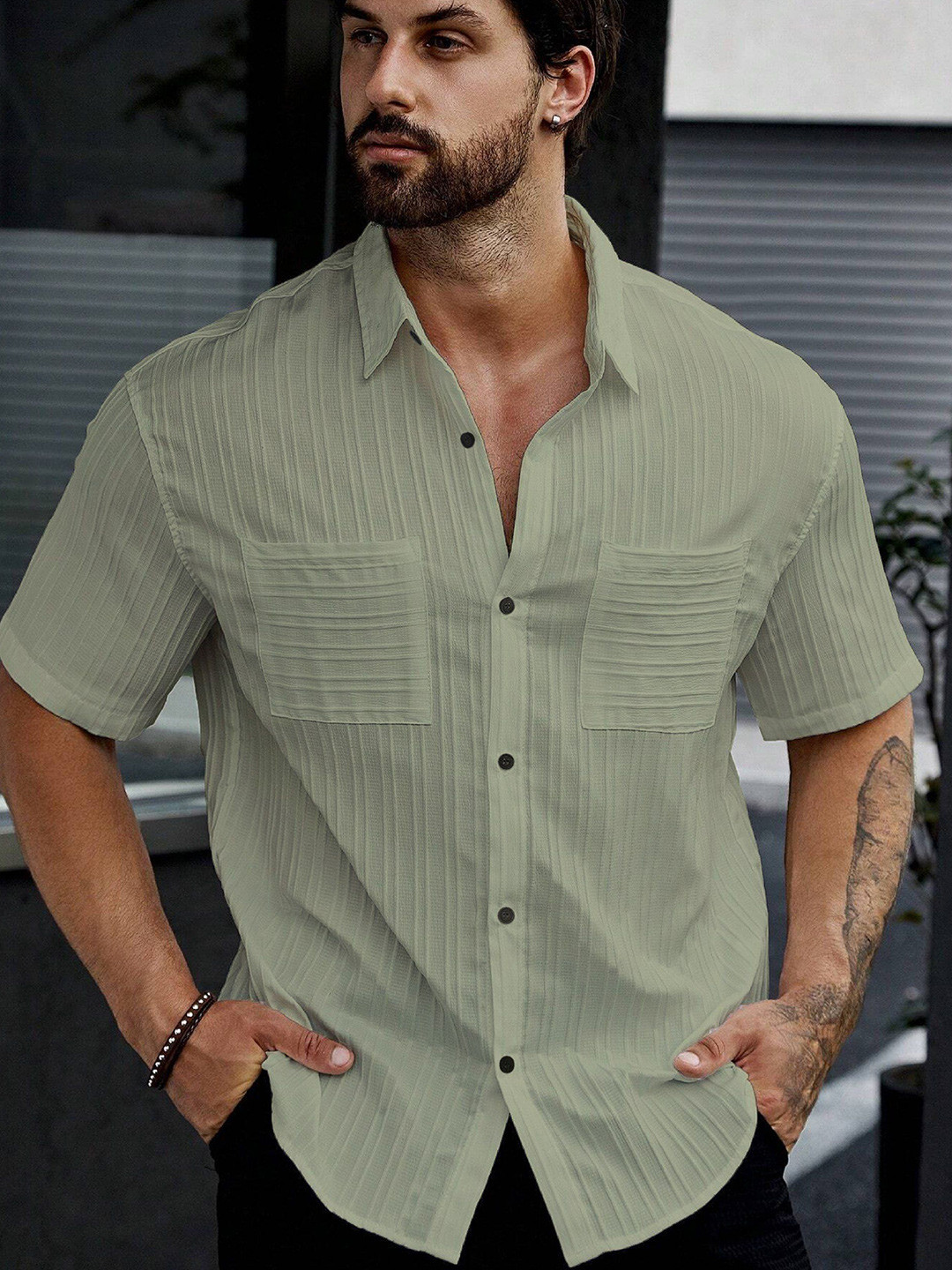 MARMIC FAB Men Comfort Spread Collar Textured Casual Shirt