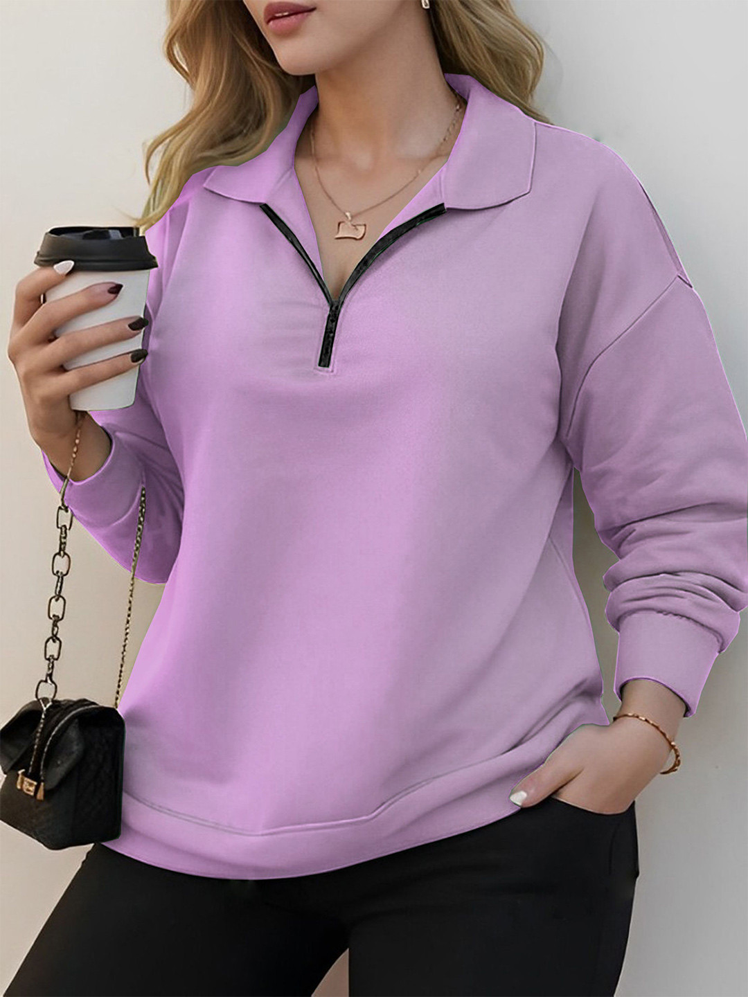 kintu parantu Women Shirt Collar Sweatshirt