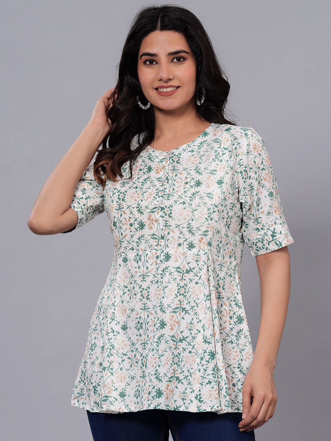 NNAVDHA Women Ethnic Motifs Printed A-Line Top
