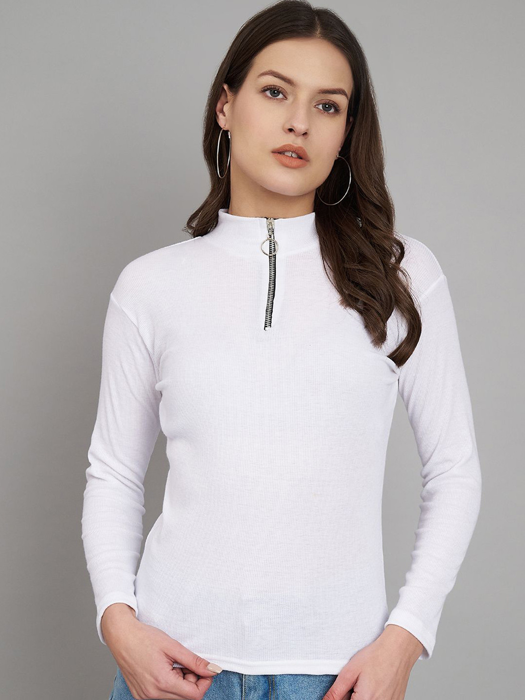 White High Neck Regular Top