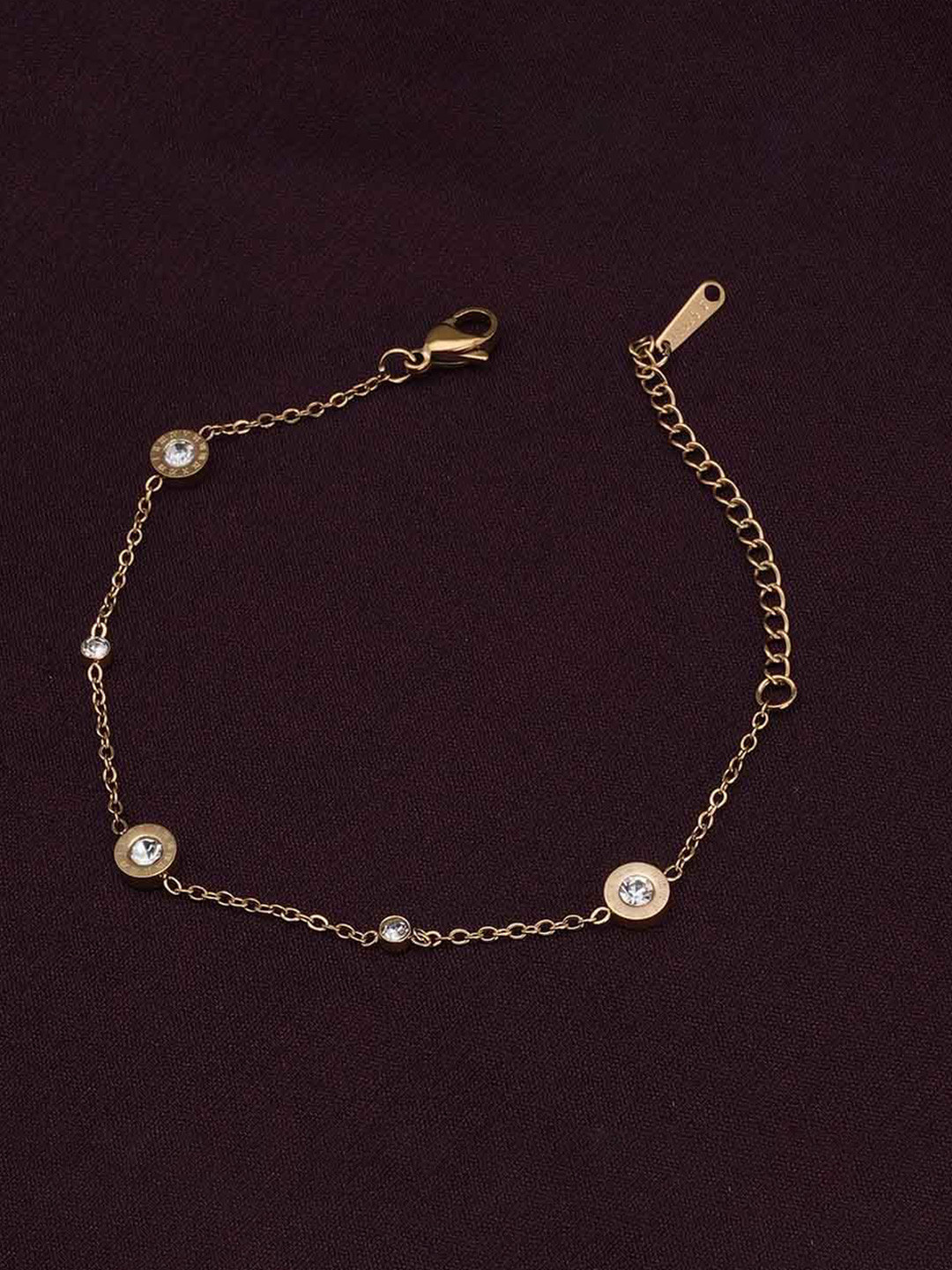 PALMONAS Women Cubic Zirconia Gold-Plated Waterproof & Anti-Tarnish Link Bracelet