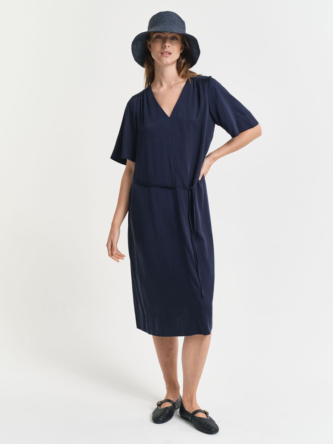 GANT Women V-Neck Shift Midi Dress