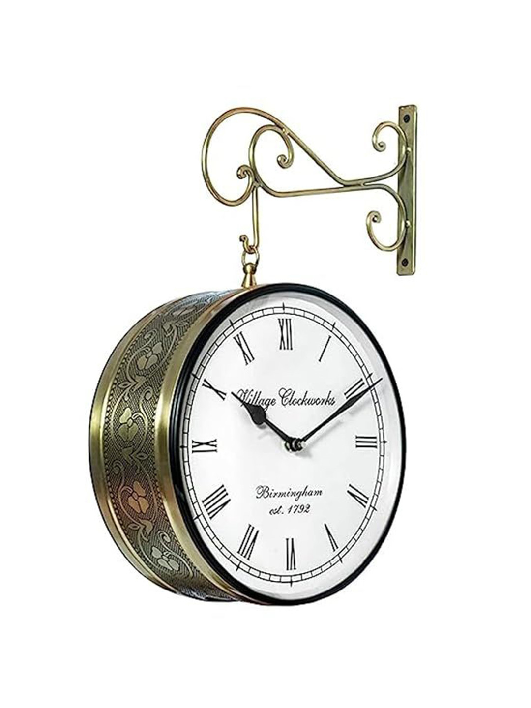 vedas Rutvi Gold-Toned Textured Vintage Double Sided Analogue Station Antique Clock