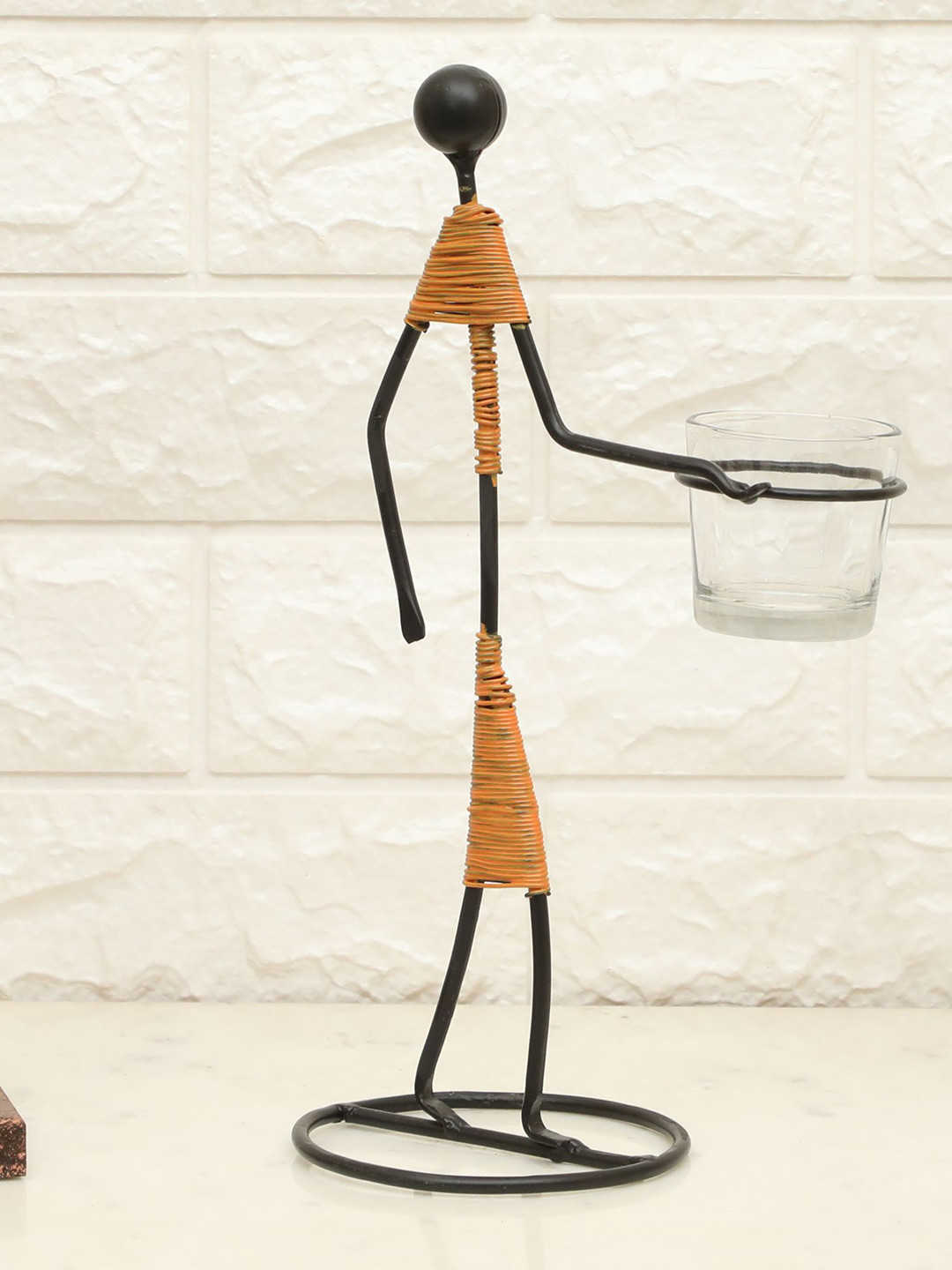 vedas F-Hiral T-Light Black Metal Metallic Living Room Lights Medium Showpiece - 11.8 Inches