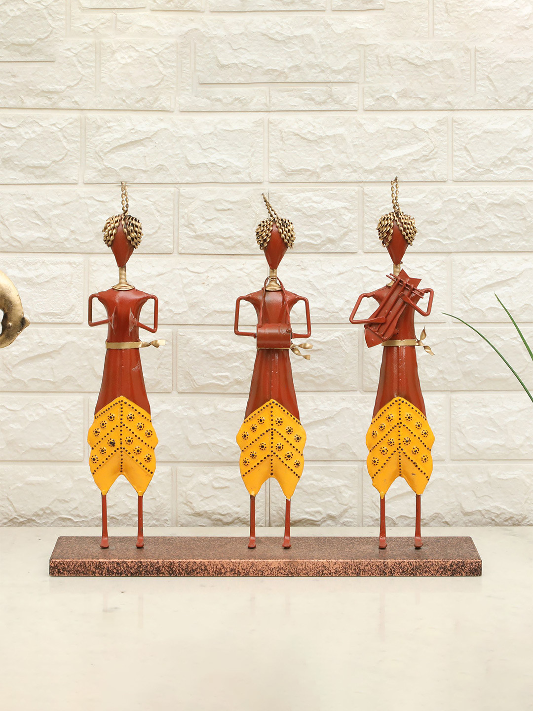 vedas F-Iris Musician Dolls Brown Metal Metallic Living Room Music Set of 3 Medium Showpieces - 15 Inches