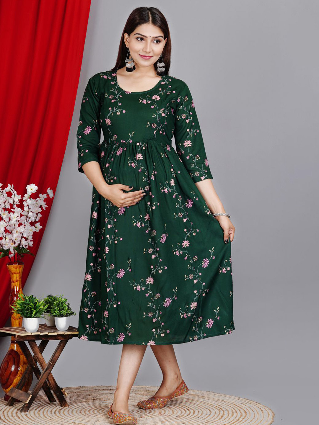 Loyster Floral Printed Maternity Ethnic Fit & Flare Dress