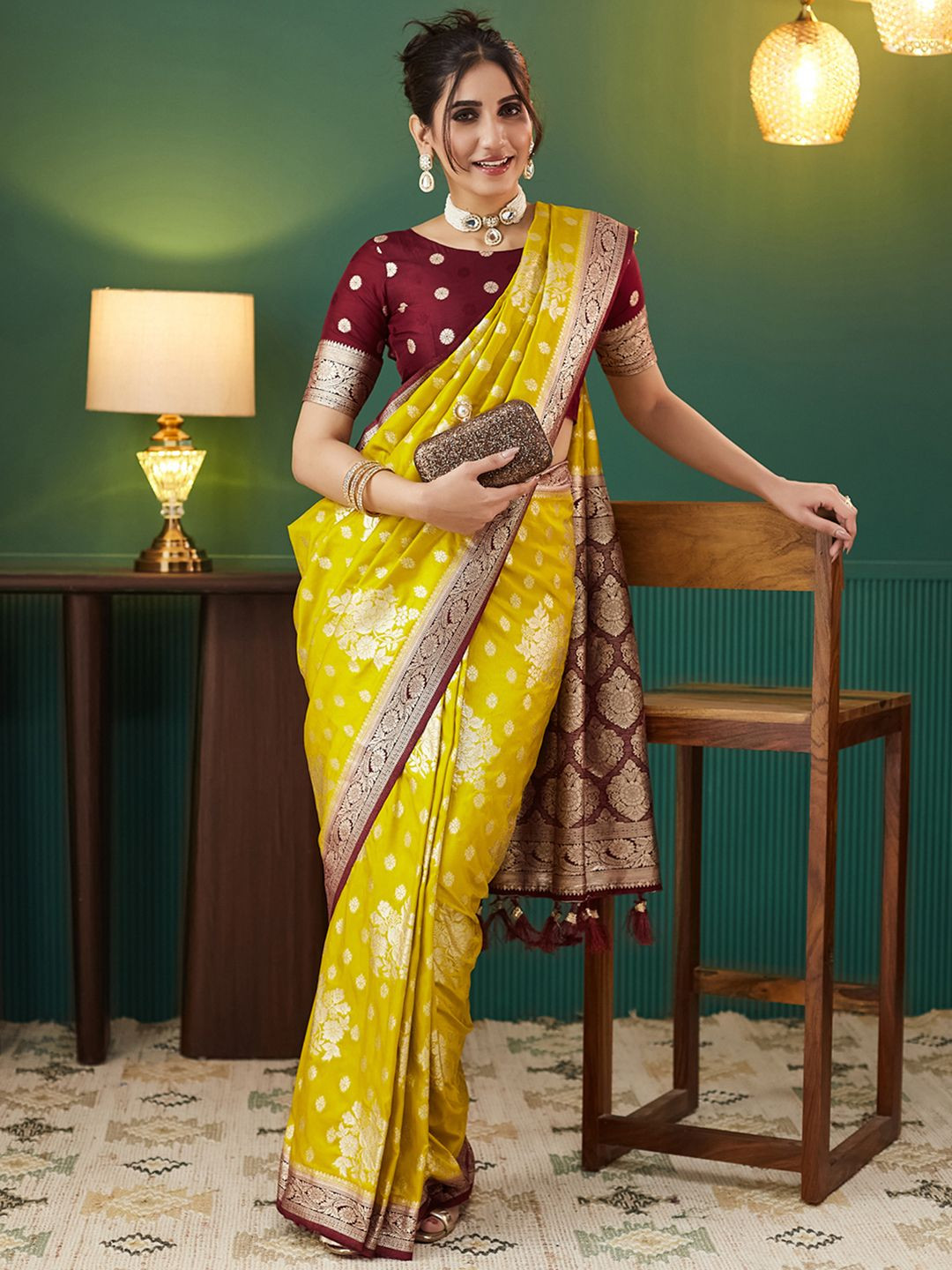 Satrani Woven Design Zari Banarasi Saree