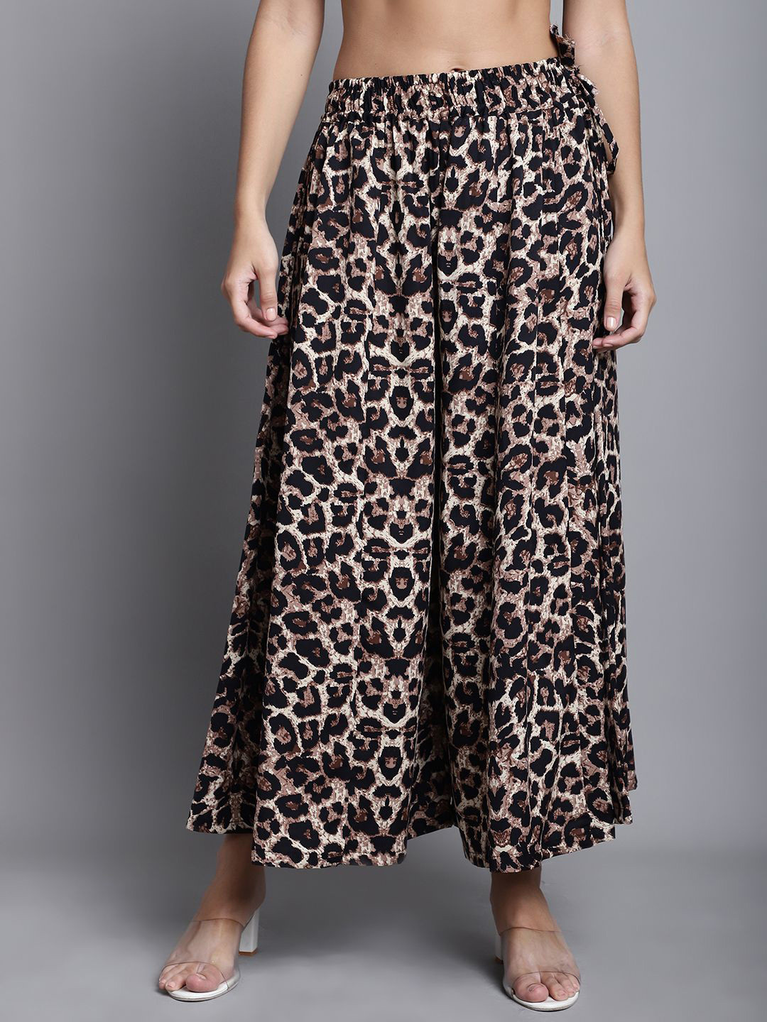 Valles365 by S.C. Women Animal Printed Flared Crepe Palazzos
