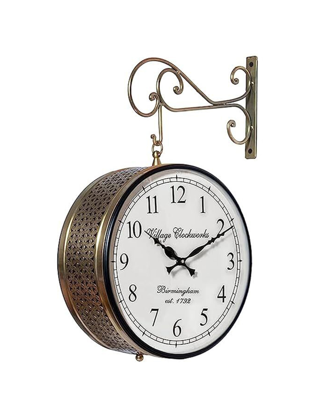 vedas Gold-Toned & White Textured Anvi Vintage Double Sided Analogue Station Antique Clock