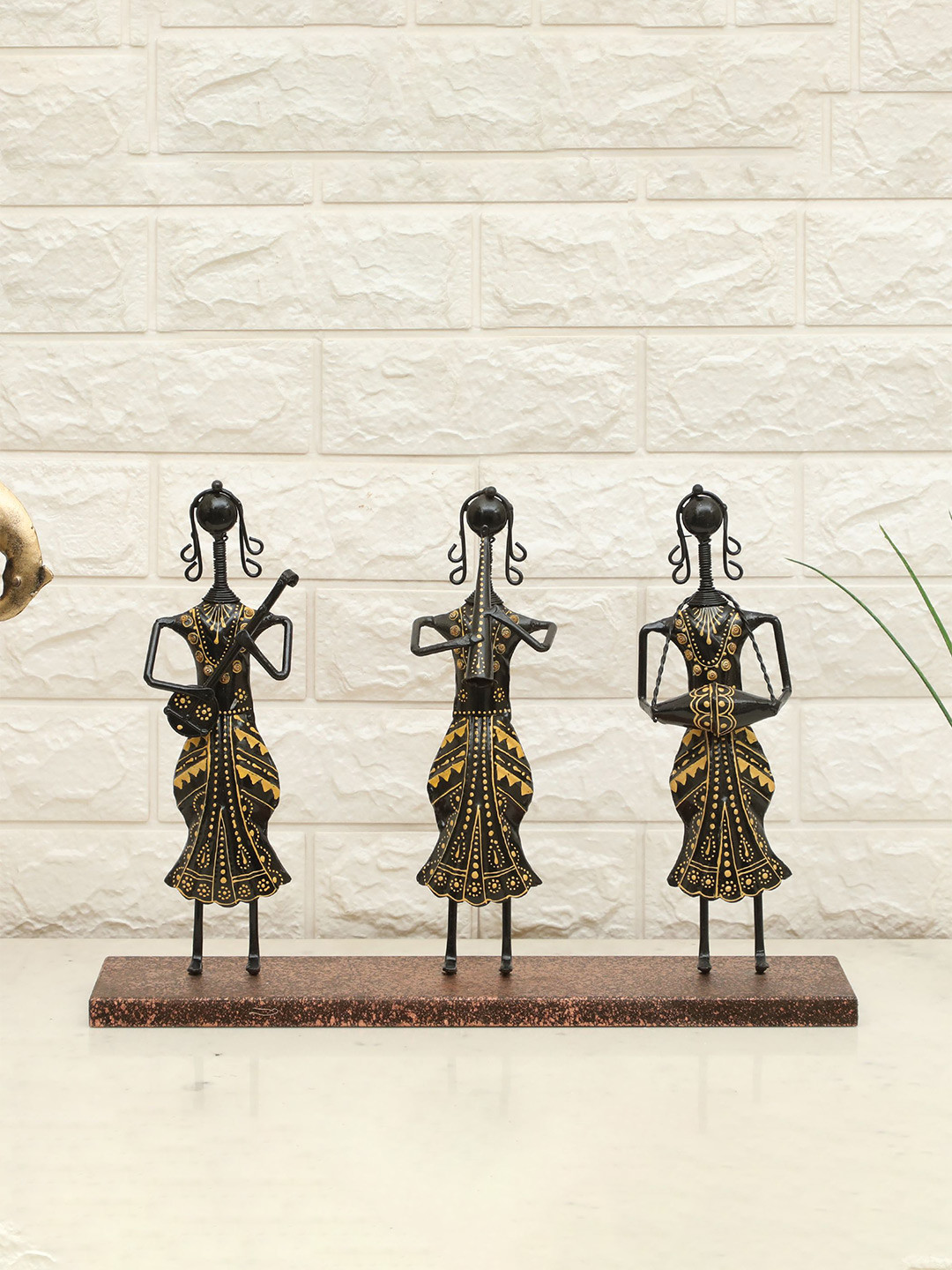 vedas Musician Dolls Black Metal Metallic Living Room Music Medium Showpiece - 12 Inches