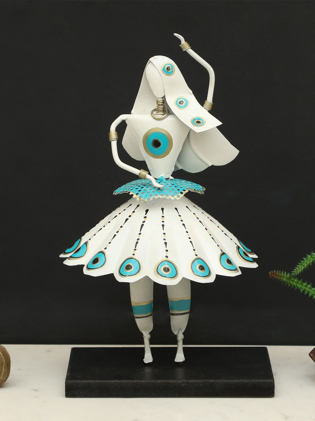 vedas F-Yoko Dancing Doll White Metal Metallic Living Room Medium Showpiece - 13 Inches
