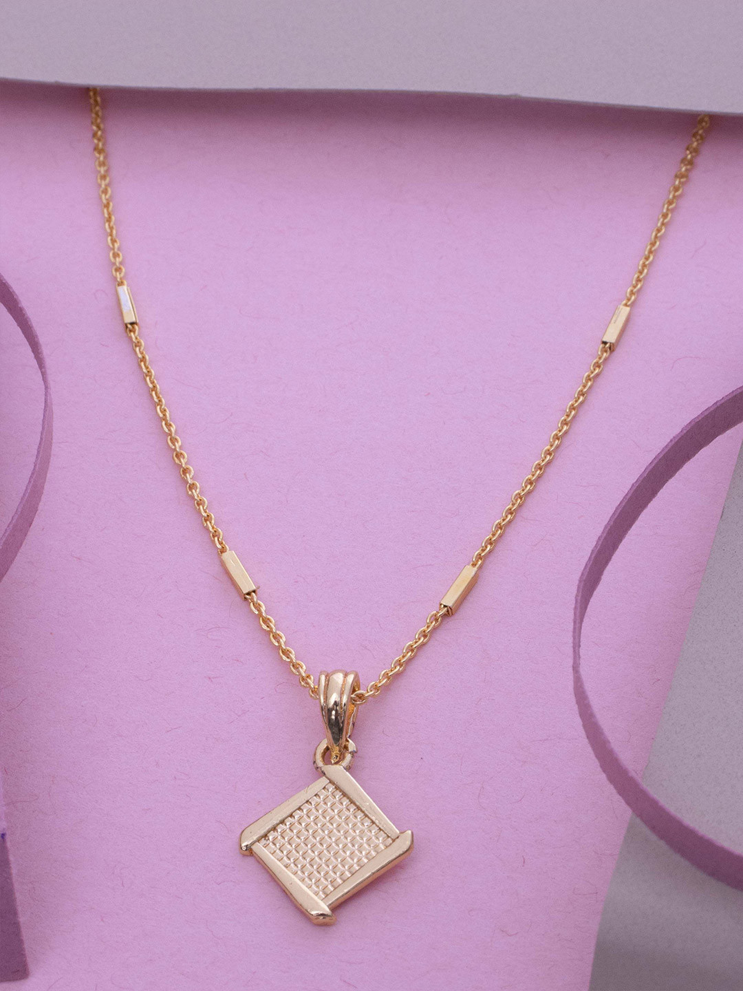 Ramdev Art Fashion Jwellery Gold-Plated Diamond-Shaped Pendant With Chain