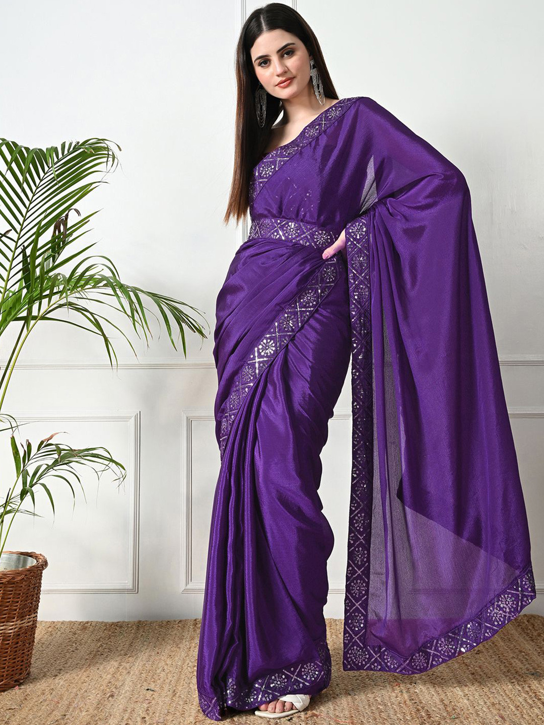 Pionex Patchwork Poly Chiffon Mysore Silk Saree