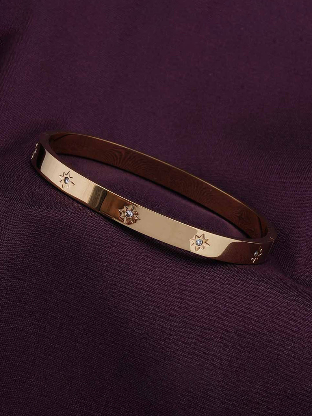 PALMONAS Women Floral Diamonds Gold-Plated Waterproof & Anti-Tarnish Bangle-Style Bracelet