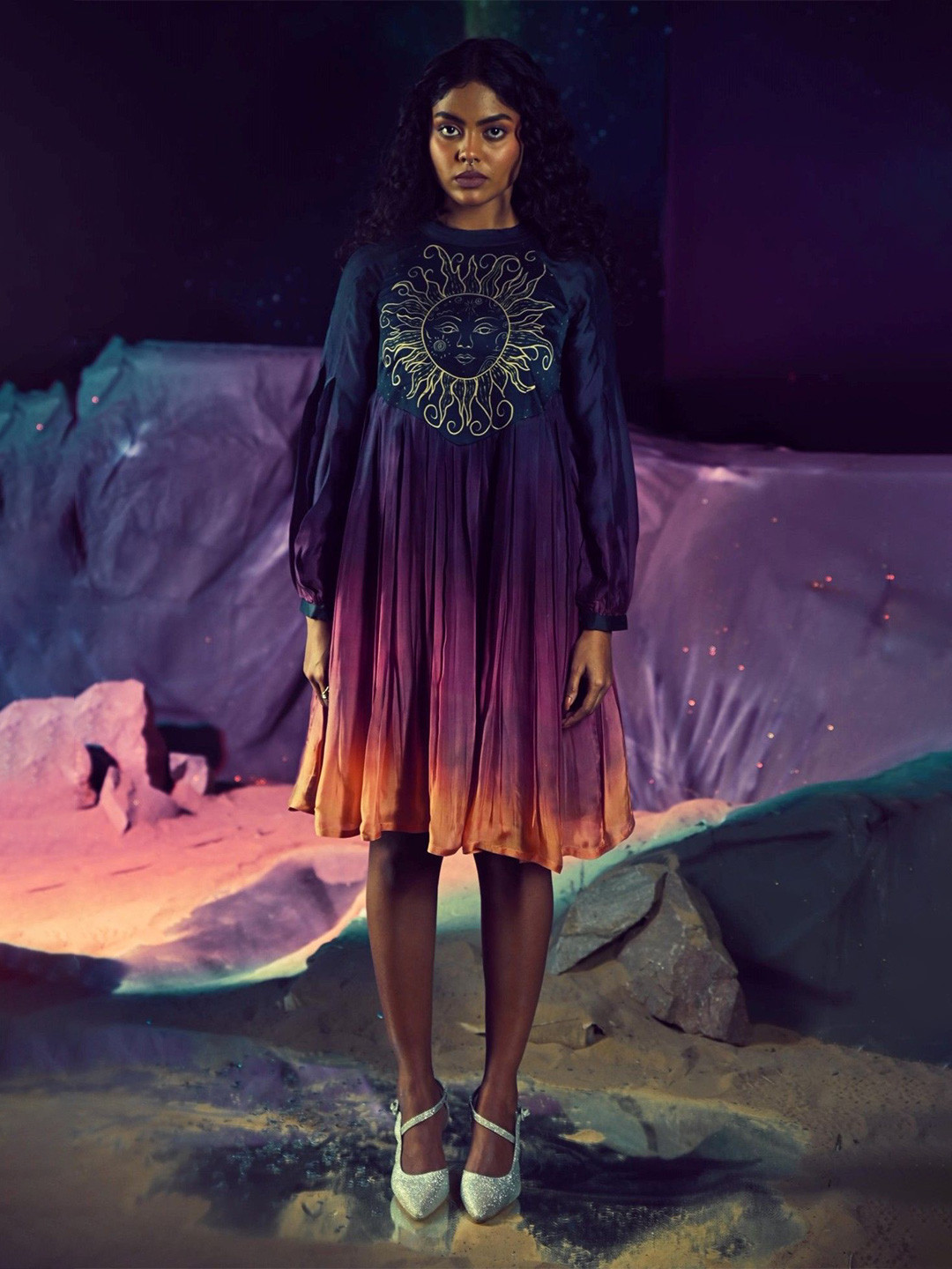 Baise Gaba Satin Holi Fit & Flare Dress