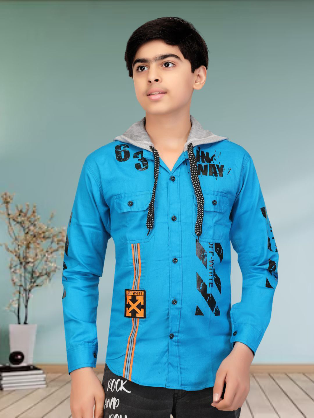 FASHION GRAB Boys Classic Hood Multi Striped Cotton Casual Shirt