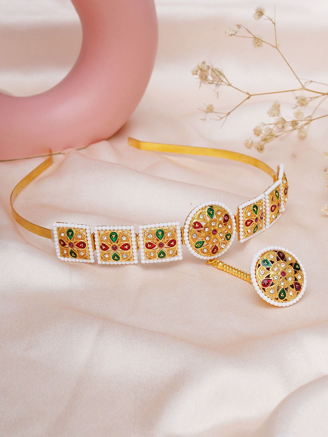 JEWILLEY Stone-Studded & Beaded Layered Matha Tika