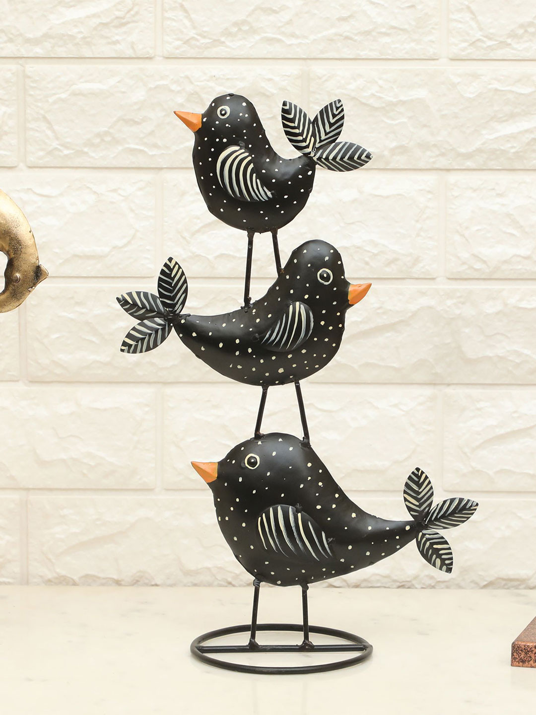 vedas F-Dancing Birds Black Metal Metallic Living Room Medium Showpiece - 14.6 Inches