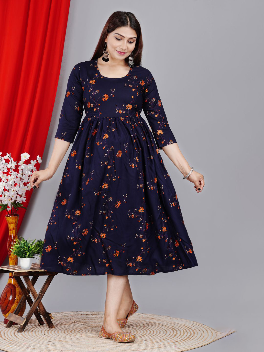 Loyster Women Floral Printed Maternity Fit and Flare Dress