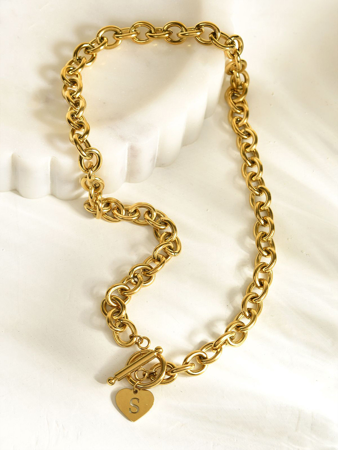 AQUASTREET 18K Gold Plated Antitarnish Waterproof Heart Initial S Chain