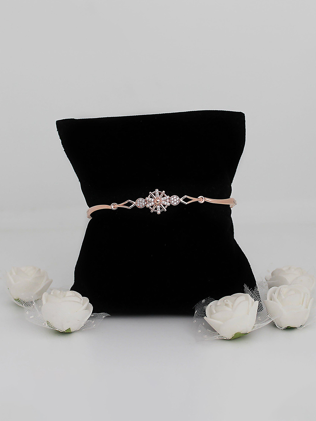 GIVA 925 Silver Rose Gold-Plated Cubic Zirconia Studded Princess Wraparound Bracelet