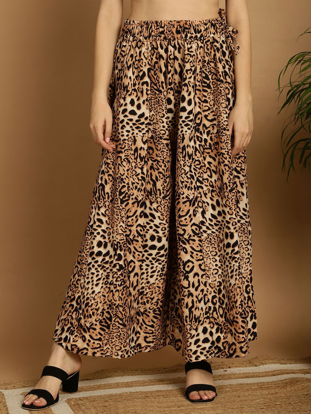 Valles365 by S.C. Women Animal Printed Flared Crepe Palazzos