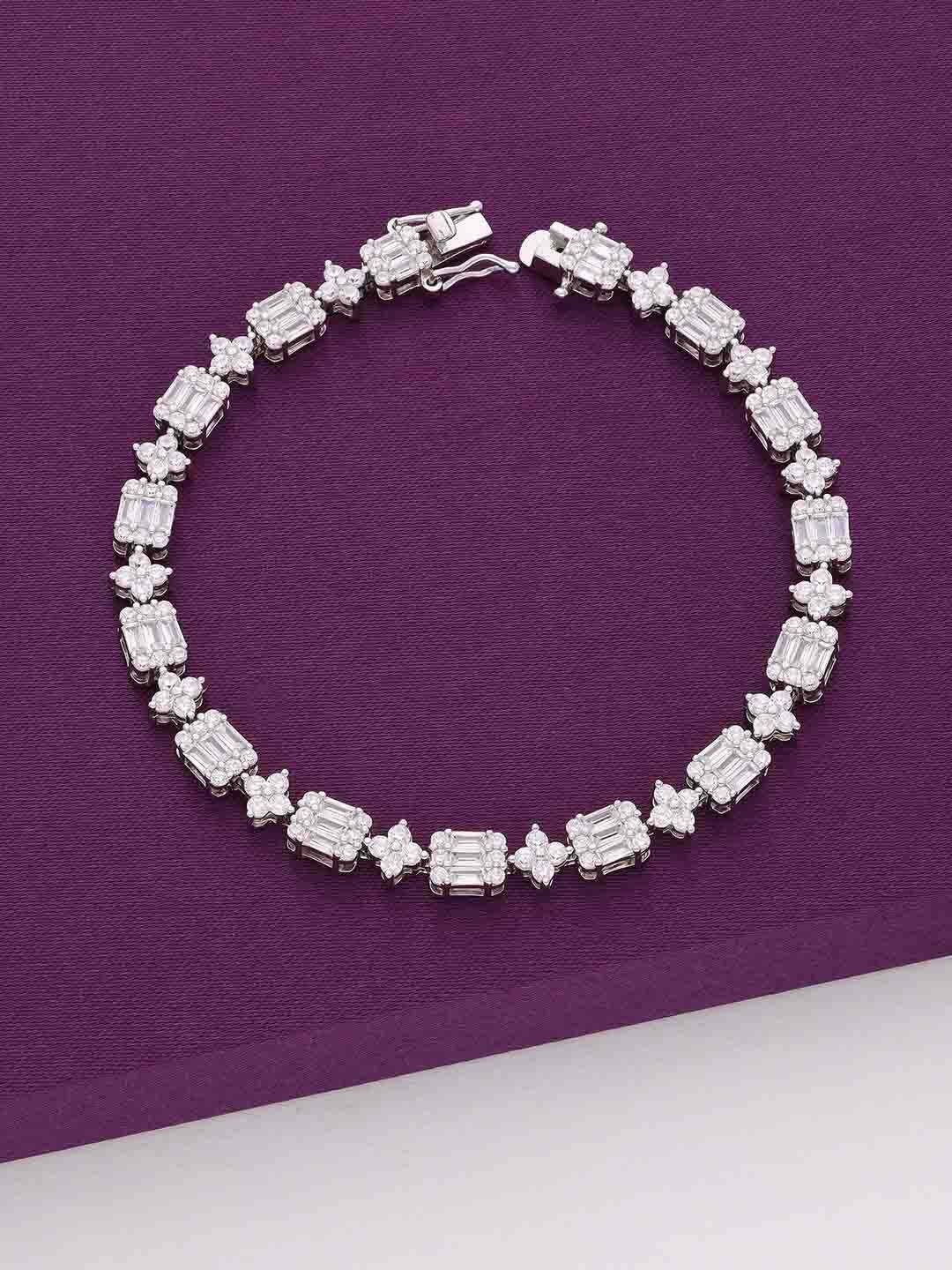 KAI JEWEL Women 92.5 Silver CZ-Stone Treasure of Baguettes Rhodium-Plated Link Bracelet