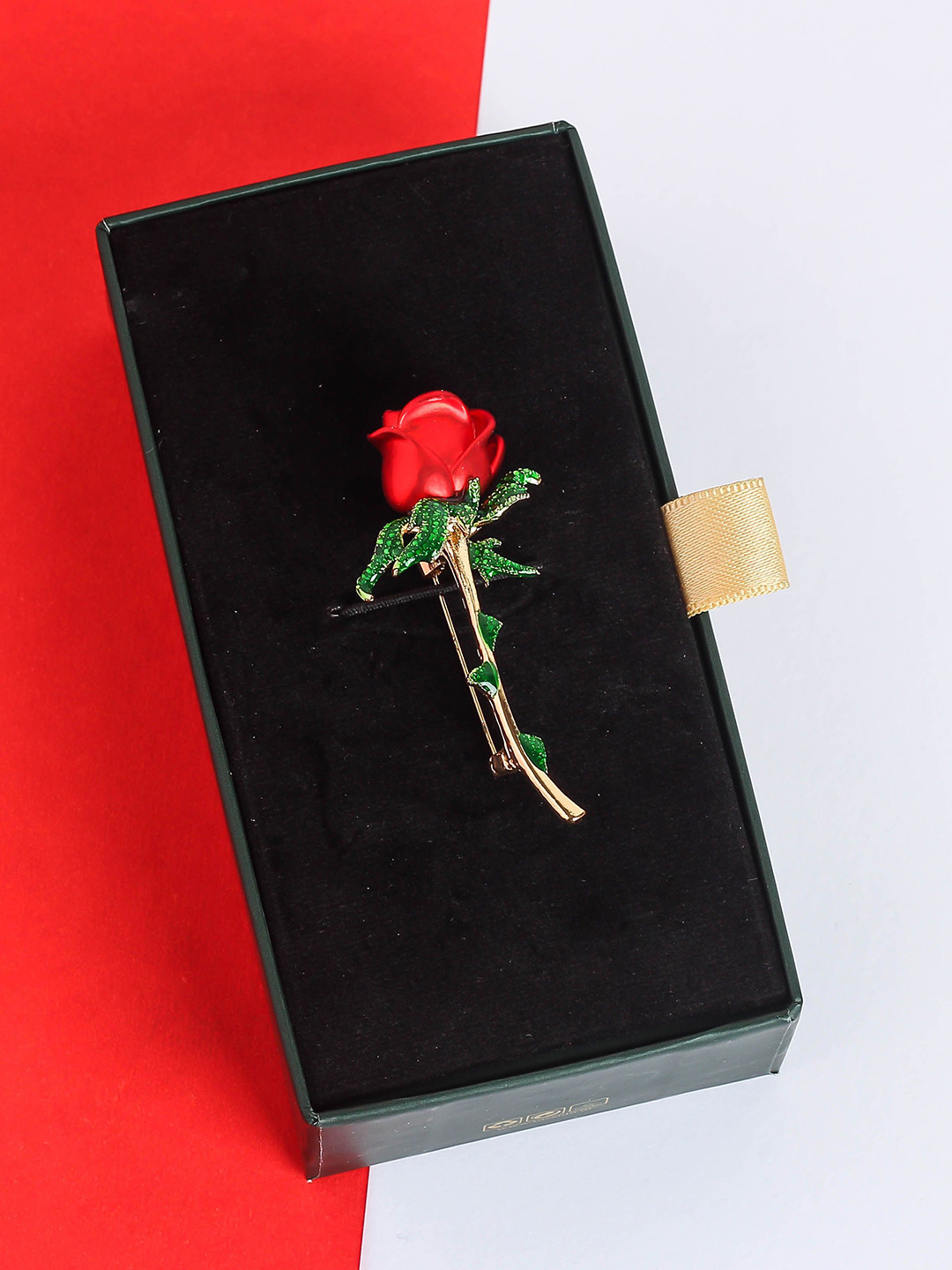 Tossido Men Artificial Stone Studded Rose Brooch