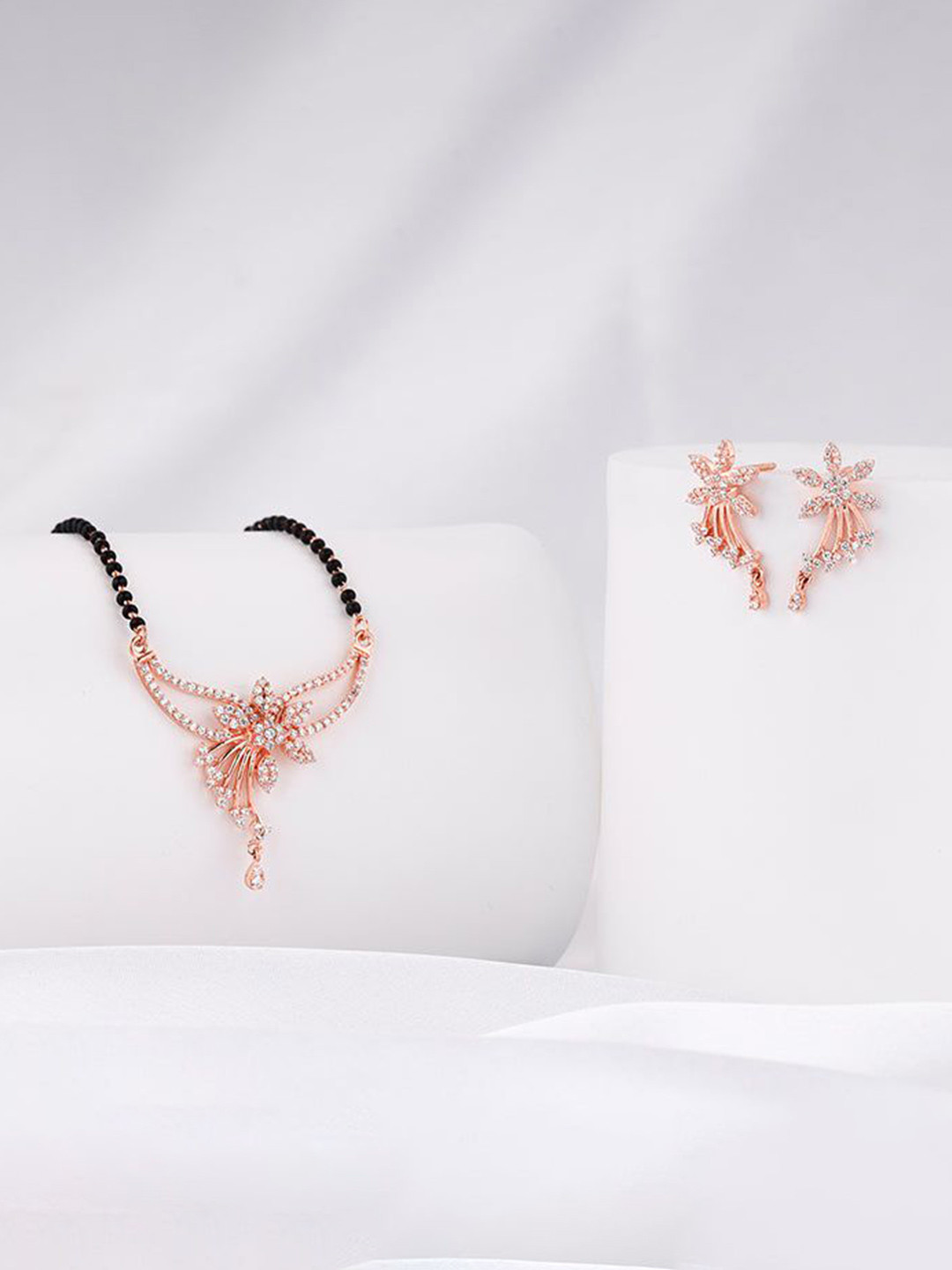 GIVA Rose Gold-Plated Artificial Stones and Beads Floral Love Bond Mangalsutra Set