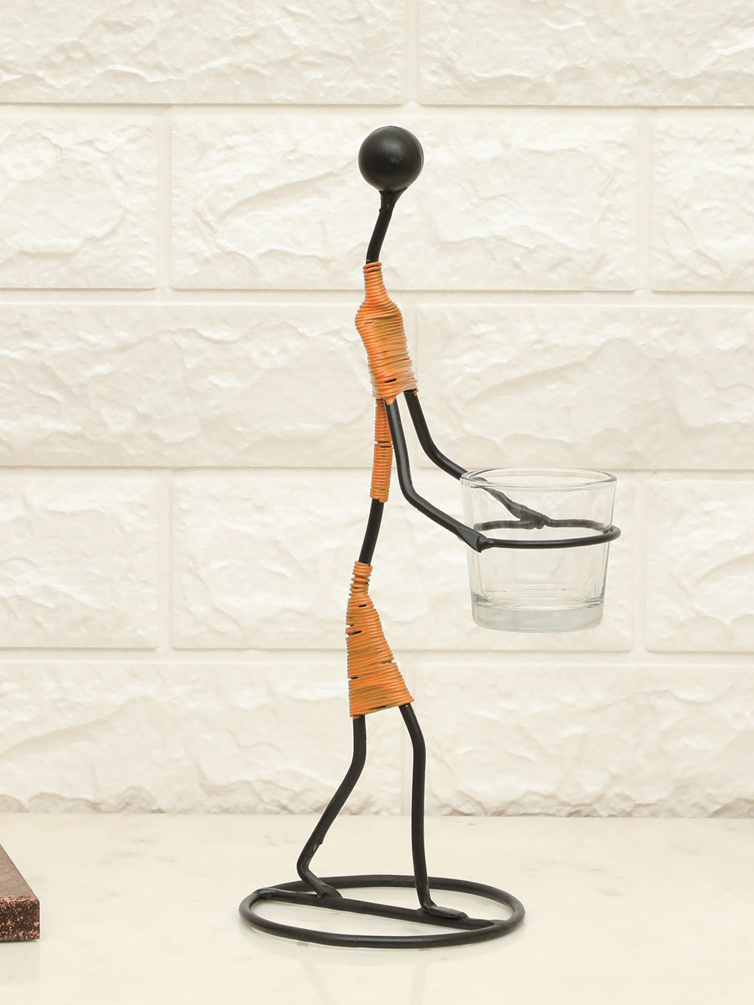 vedas F-Hiral T-Light Black Metal Metallic Living Room Lights Medium Showpiece - 11.8 Inches