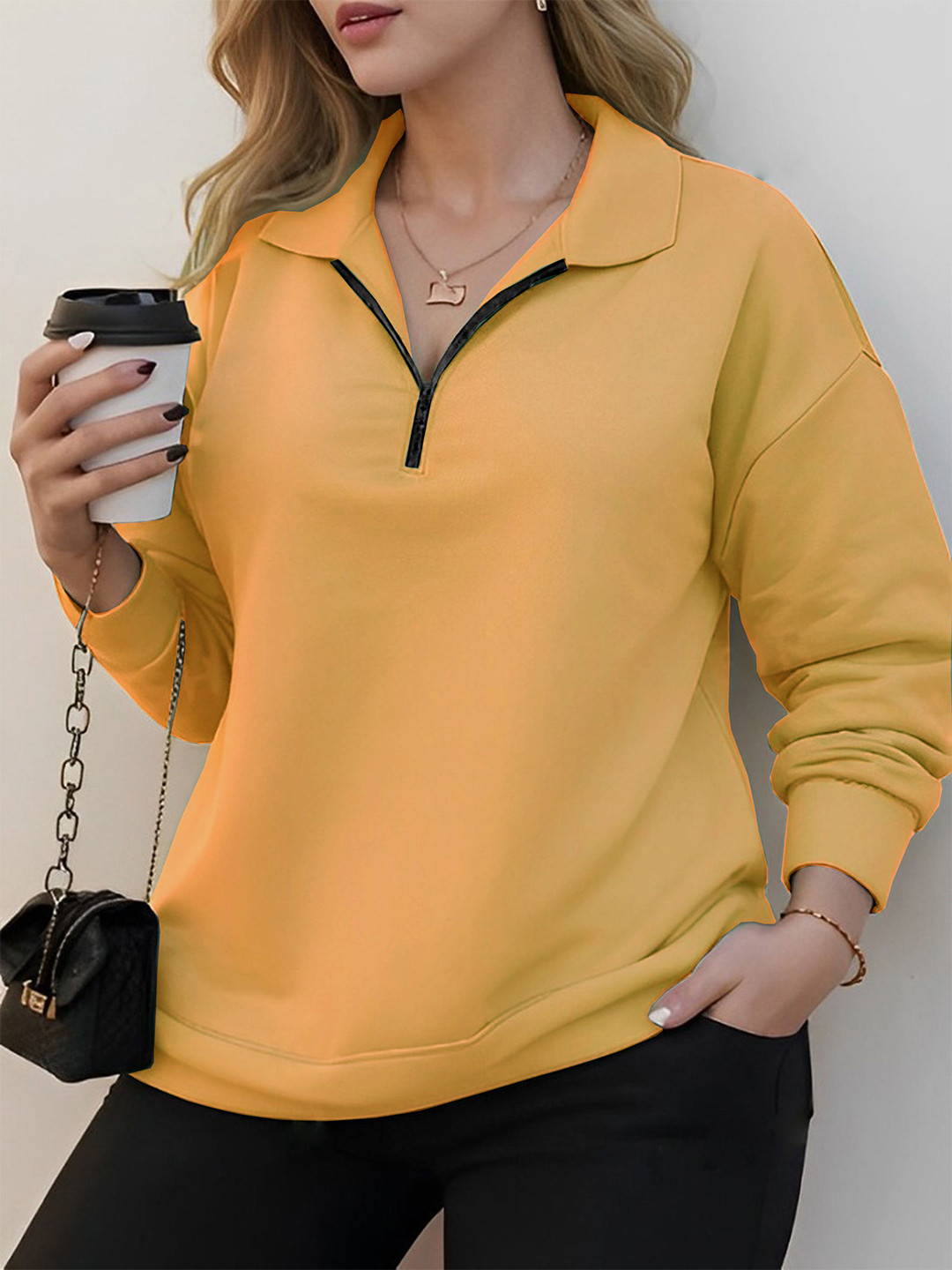 kintu parantu Women Shirt Collar Pullover Sweatshirt