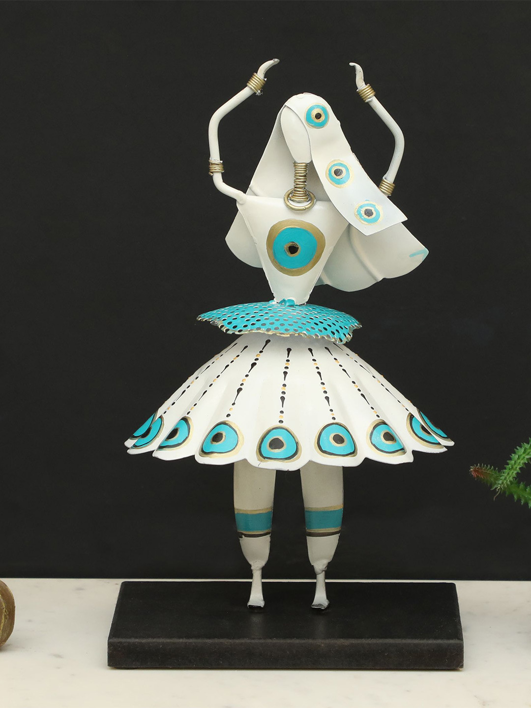 vedas F-Yoko Dancing Doll White Metal Metallic Living Room Music Medium Showpiece - 13 Inches